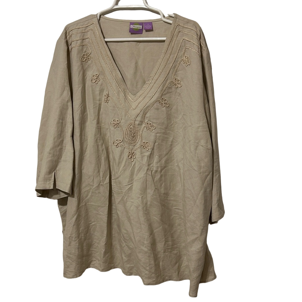 📻CM Shapes Chic Beige Embroidered Tunic by Cactus size 4X GUC.